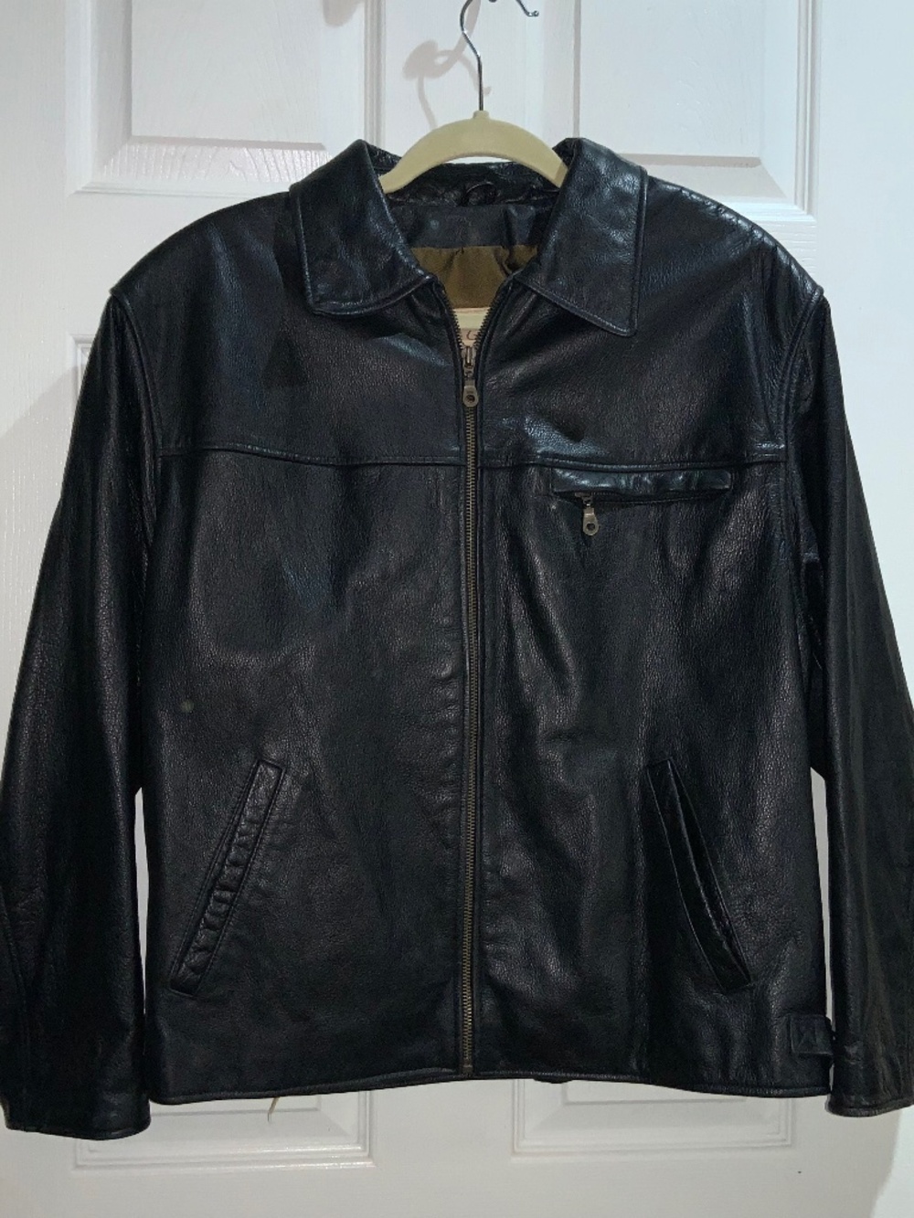 Georgetown Leather Design vintage black leather zip front jacket Sz M lined